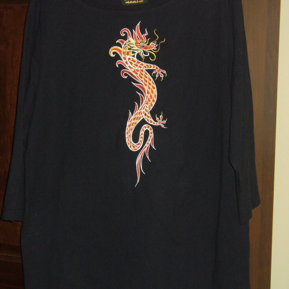 Bob Mackie Wearable Art Embroidered Dragon Tee Large